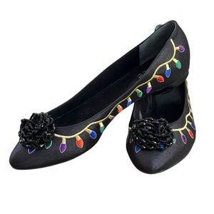 NEW J.Renee Embroidered Christmas Lights Beaded Bow Embellished Flats Womens 10W